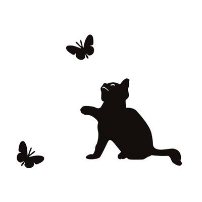 Cat Butterfly Printed PVC Waterproof Self-adhesive Removable Wall Stickers