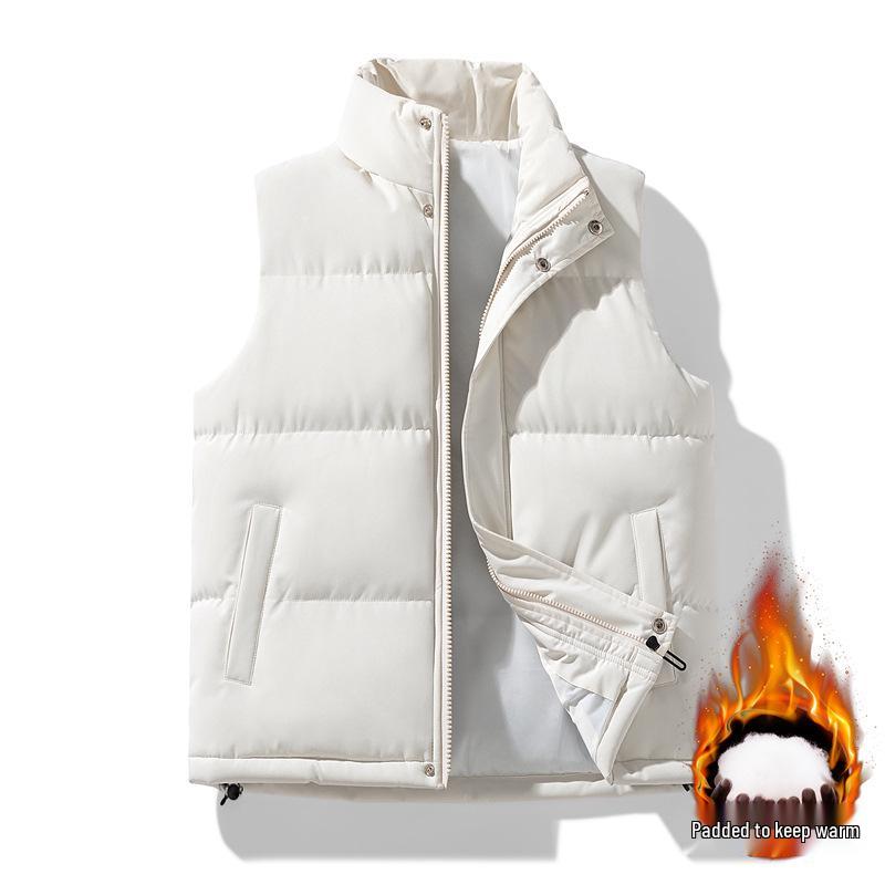 Unisex Thickened Cotton Vest for Autumn/Winter - Warm Stand Collar, Sleeveless, Plus Size, Solid Color, Casual Jacket.