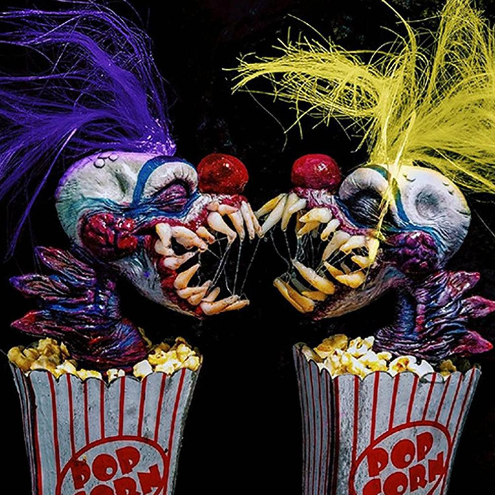 Popcorn Clown Creepy Clown Head Statue Resin Crafts Clown for Halloween Decoration