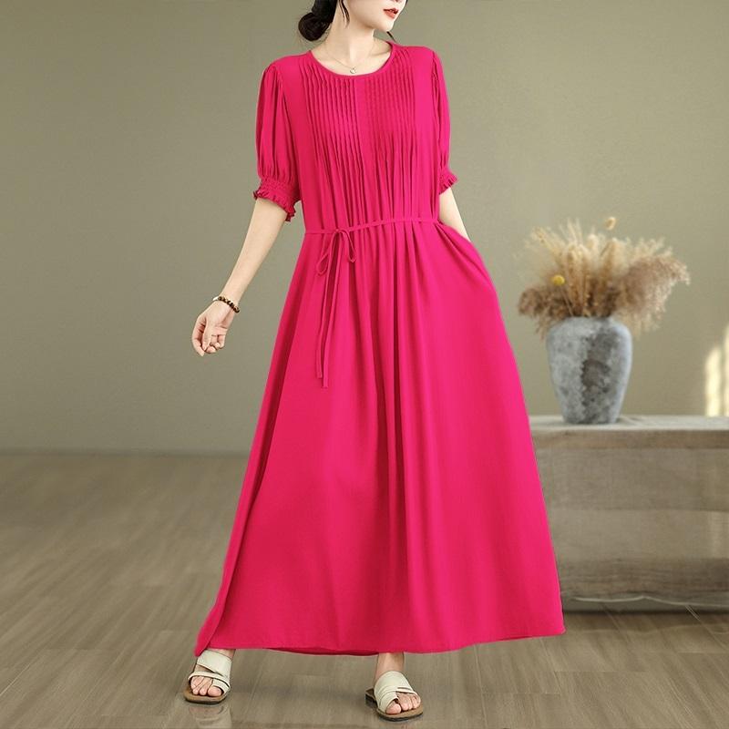 Short Sleeve Plus Size Vintage New In Dresses for Women Casual Loose Maxi Long Summer Dress