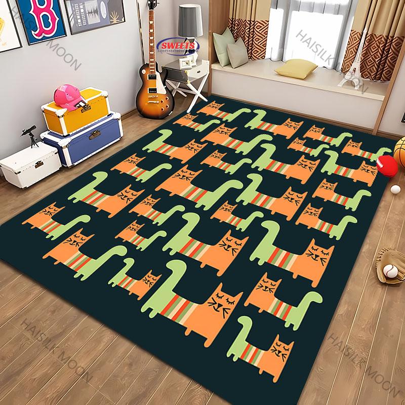 1pc Cat Splicing Pattern Washable Carpet, Abstract Style Indoor Mat, with Anti Slip Backing, LivingRoom, Bedroom, Home Decor Rug