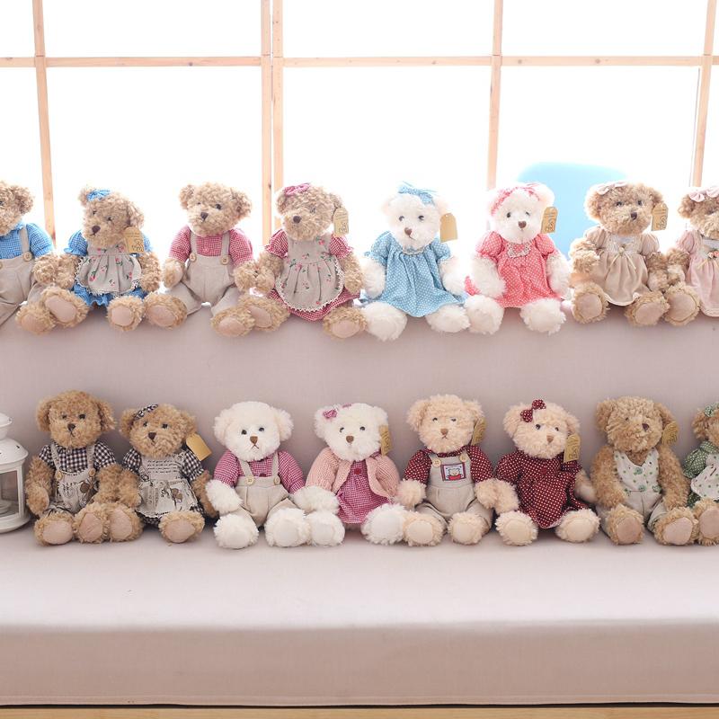 2 Pcs/lot 26cm Lovely Couple Teddy Bear With Cloth Plush Toys Dolls Stuffed Toy Kids Baby Children Girl Birthday Christmas Gift