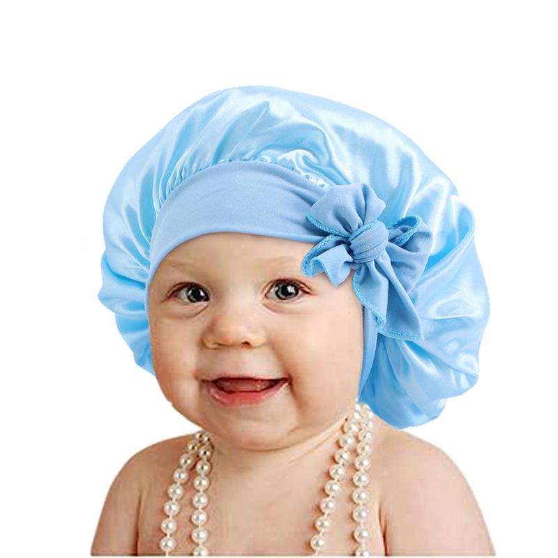 European and American popular wide-sided elastic streamer nightcap, children's bow solid color round hat home hat JDKB-21B