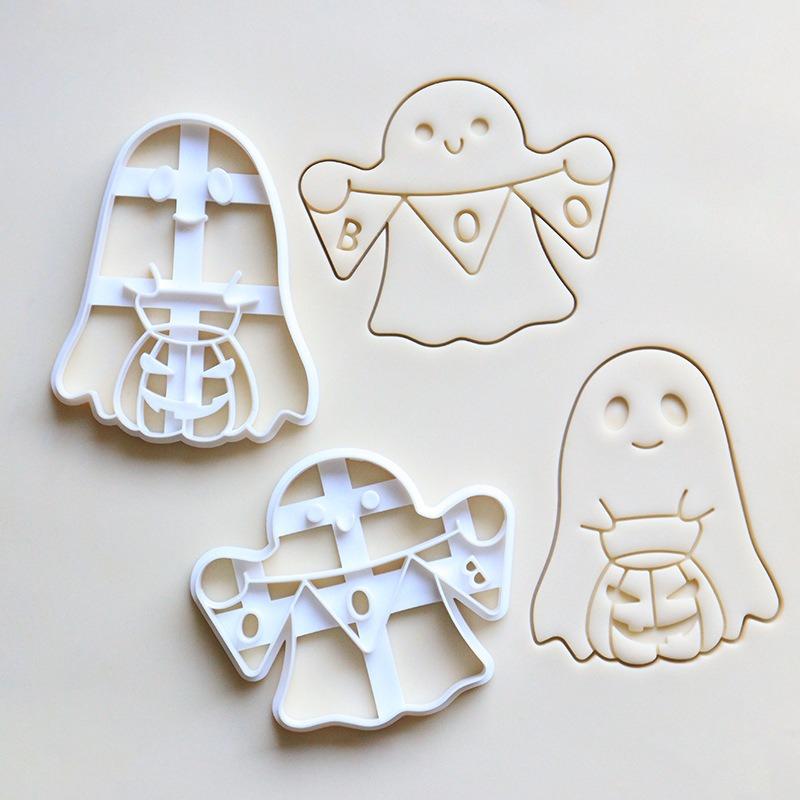 1 ks Halloweenský vykrajovátko s embosserem, forma na sušenky, forma na výrobu halloweenských sušenek, pečeť s motivem ducha, dýně, lucerny, vlajky, nástroje pro embosování