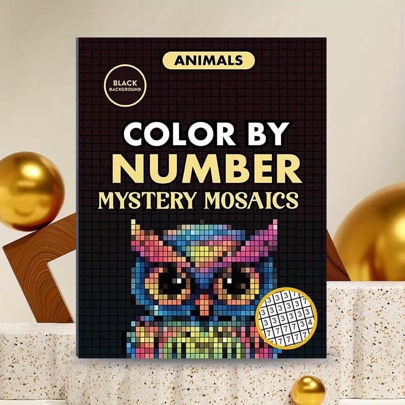 24 Seiten Mystery Mosaik Malbuch nach Zahlen für Erwachsene Pixel Art Stressabbau Handbemalung