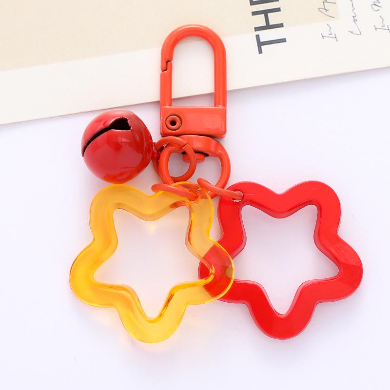 Colorful Acrylic Star Keychain with Bell Pendant for Earphone Case or Bag Decoration