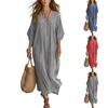 Lockere Übergröße Urlaubs-Maxi-Hemdblusenkleid V-Ausschnitt Gestreiftes Sommerkleid Lässiger Entspannter Stil Leichter Stoff