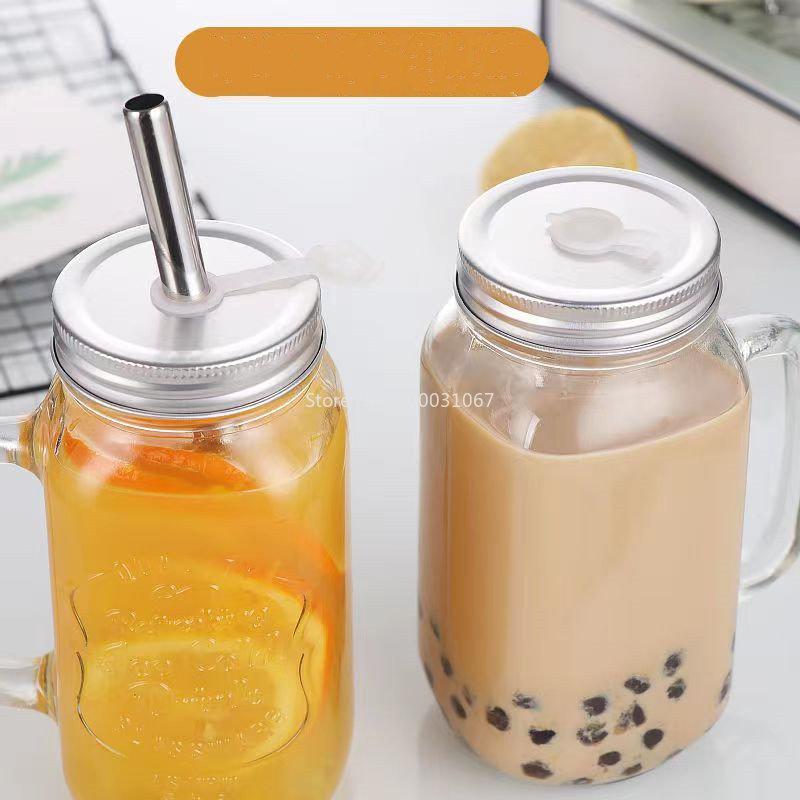 1/2PC 450/650/750ml Mason Jar Mugs with Handles Glass Bottle Juice Drink Clear Glass Water Bottle With Cover Straw Drinkware Cup