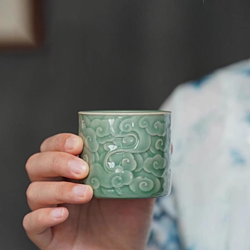 Chinesischen stil einfache jade glückverheißenden wolke master einzigen tasse retro Yue ofen celadon tee-set tee tasse persönliche kung fu probe