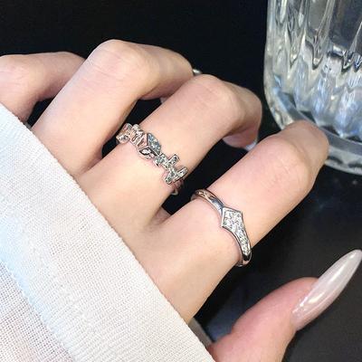 Ring Female Full Diamond Zircon Cold Wind Light Luxury High-End Niche Design Open Index Finger Ring Couple Ring