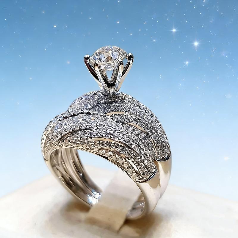 Elegant CopperColor Hip Hop Ring for Women Luxurious Inlaid White Zircon Stones Wedding Rings Set Bridal Engagement Jewelry