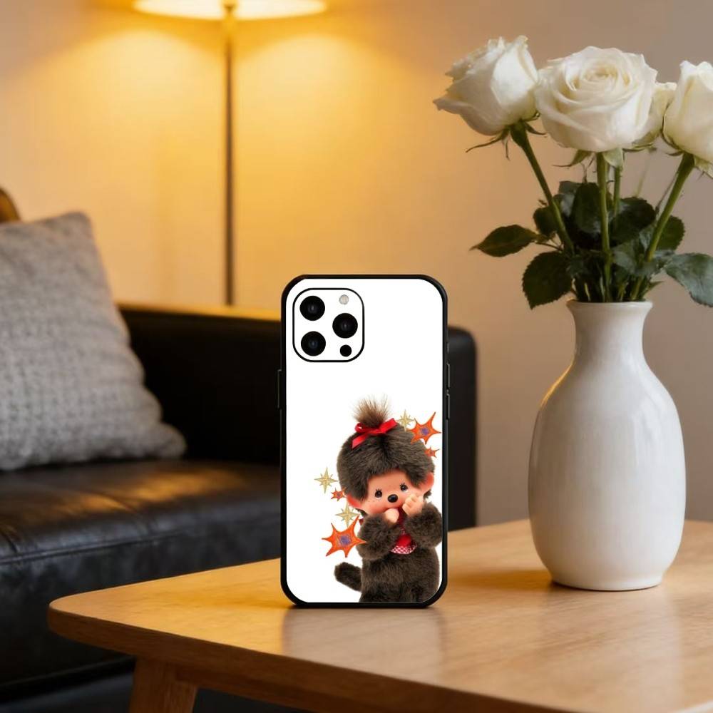 Cute M-Monchhichis Phone Case For iPhone17,16,15,14,13,12 Plus,Max Soft Silicone Black Cover
