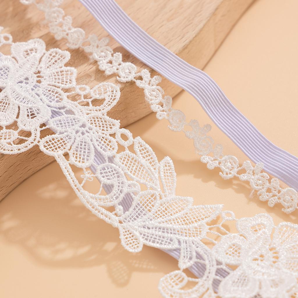 SHIXIN 2Pcs Elegant White Lace Flower Elastic Thigh Leg Chain Women Sexy Imitation Pearl Tassel Thigh Legging Party Body Jewelry