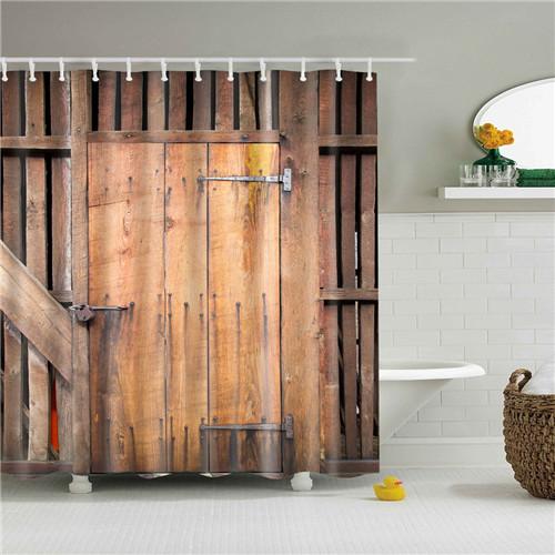 Vintage Style Retro Wooden Door Bathroom Shower Curtains Frabic Waterproof Polyester Bath Curtains With Hooks