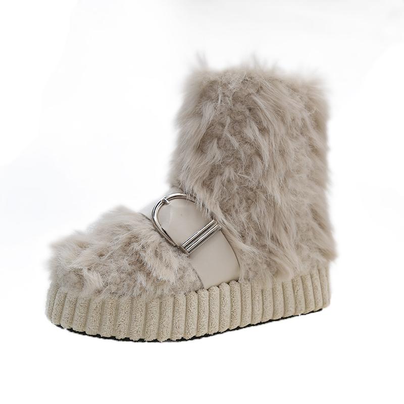 Ankle Flat with Modern Boots Winter Slip-on Ladies Shoes on Sale 2024 High Quality Round Toe Low Heel Belt Buckle Women's Boots