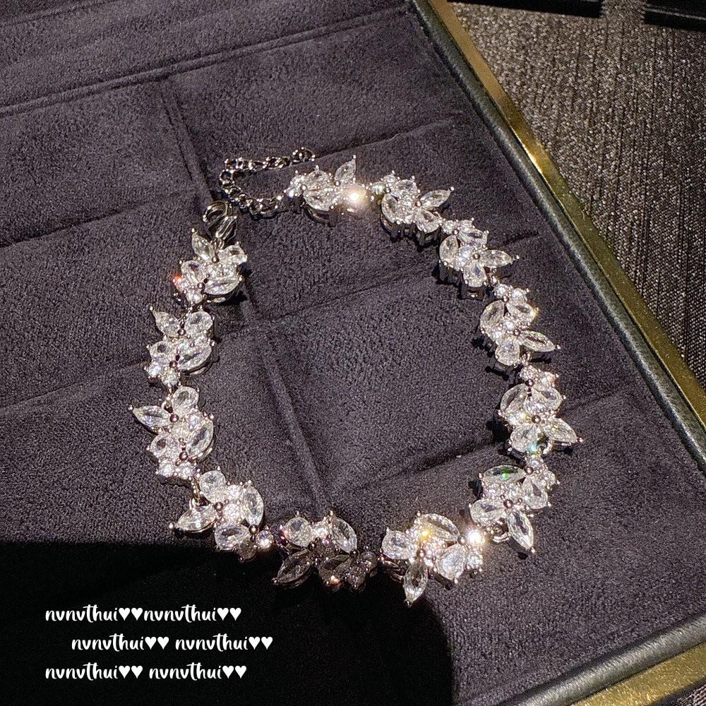 Italian Retro Wheat Ear Water Drop Gem Necklace, Sparkling, Bright Petal Zircon Bracelet, Set