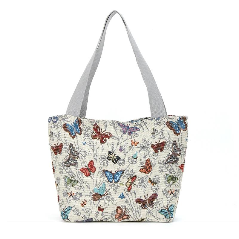 

Холщовая сумка на молнии через плечо для женщин с принтом бабочки, повседневные сумки-тоут большой емкости, модная