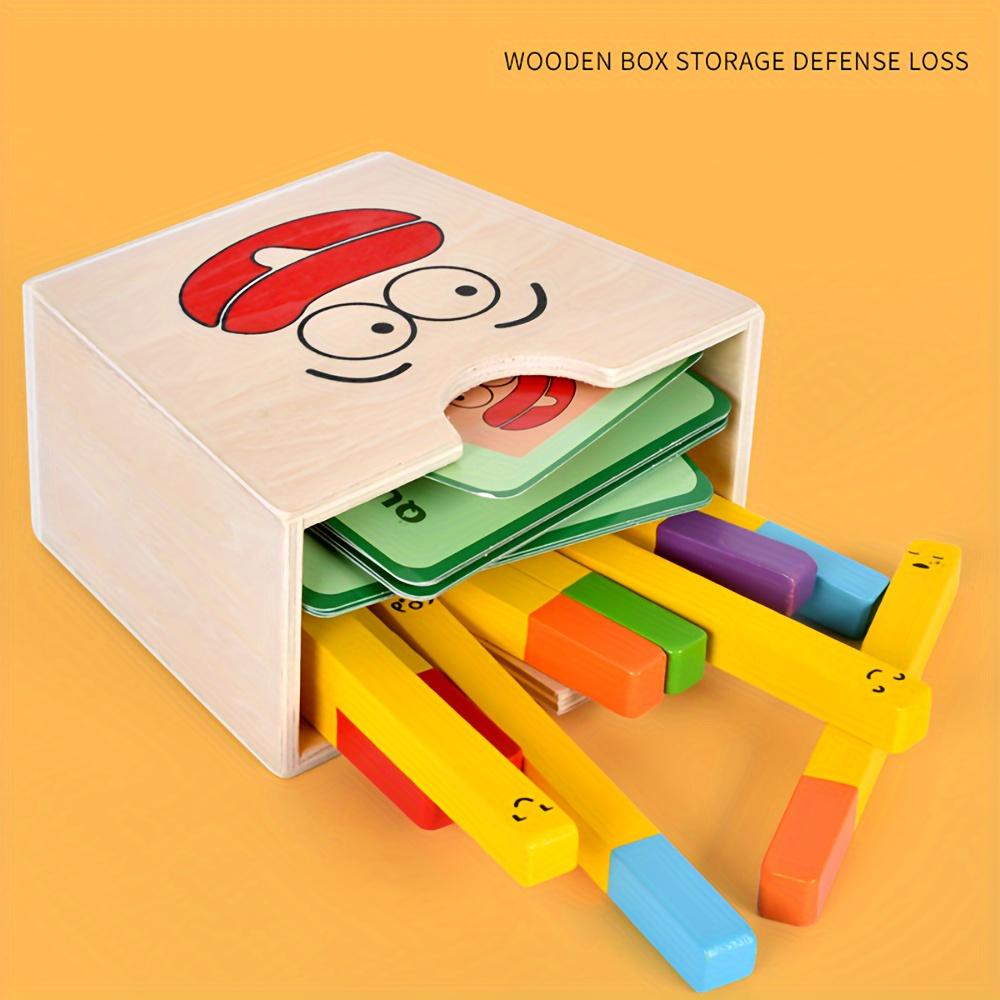 Color and expression matching games - wooden sensory training toys for fine motor skills, hand-eye coordination, including puzzle cards