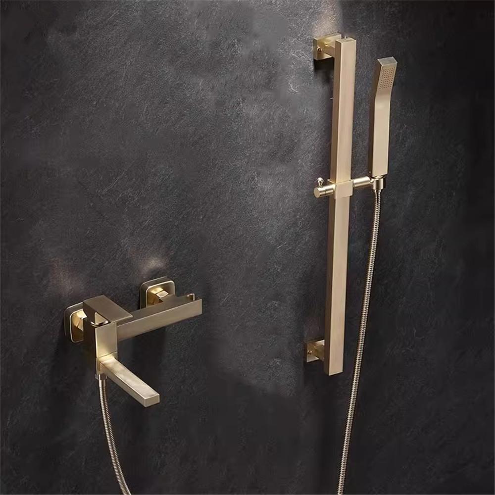 Tuqiu Brushed Gold Bath and Shower Faucet Set Wall Mounted Bathtub Faucet Shower Mixer Bathroom Taps Brass