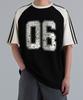 UNDEROFF Oversized Raglan Track Line Short Sleeve T-Shirt Vintage Numbering Burgundy