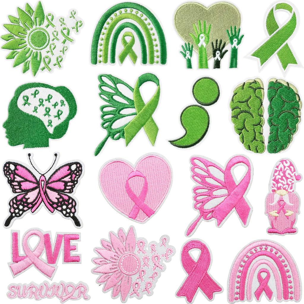 Health Day Embroidery Sticker Caring For Women Zhang Zai Computer Embroidery Label Clothes Bag Decoration Pink Ribbon Patch Sticker