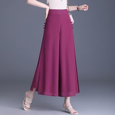 Calças de cintura alta de chiffon de verão para mulheres, calças largas da moda, roupas vintage para mulheres