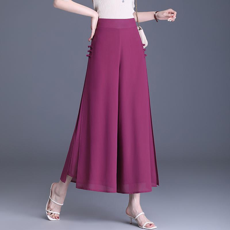 

Летние шифоновые брюки с высокой талией для женщин, модные широкие брюки, женская винтажная одежда 32 розы красного