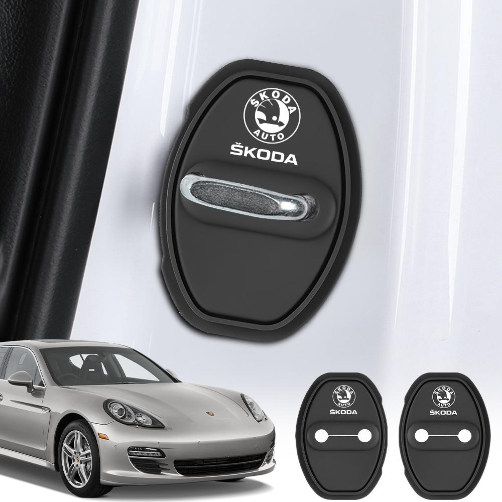 LZIE8 2/4PCS For Skoda Octavia Kamiq Fabia Kodiaq Rapid Karoq Scala S Silicone Car Door Lock Protector Cover Buckle Auto Accessories
