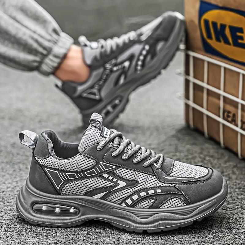 Men's shoes autumn air cushion shock absorption men's sports casual shoes mesh breathable running thick sole heightening dad shoes 2025