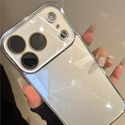 Tempered Glass Glossy Case for iPhone 17 16 15 Plus 14 13 12 Pro Max Plating Bumper Shockproof Hard Back Lens Cover Funda
