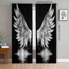 2pcs- Pure Black Cool Wing Polyester Curtains, Bathroom, Bedroom, Living Room, and Family Room Decorative Curtains