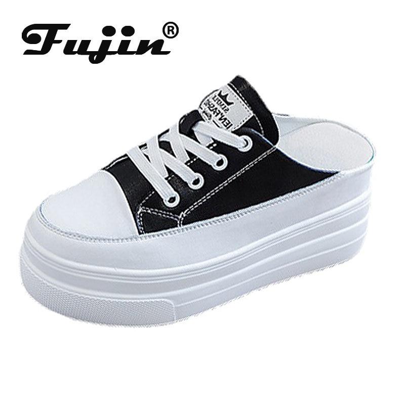 

Fujin/Новая женская летняя обувь из натуральной коровьей кожи 8 см, тапочки на платформе, туфли на танкетке, слипоны, кроссовки 2023, сандалии на шнуровке 34 белый