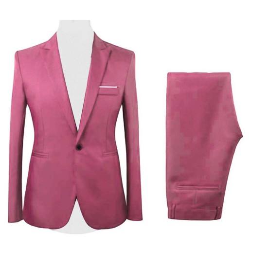 2 Stuks/Set Heren Formeel Zakelijk Feest Effen Kleur Lange Mouw Blazer Pak Broek