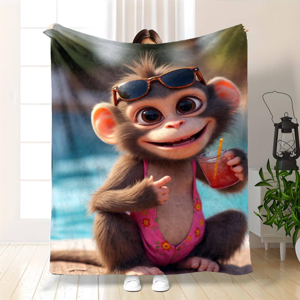 

Cartoon with interesting monkey design Flannel printed blanket suitable for all seasons suitable living room office sofa travel 75x100cm (30x40inch)