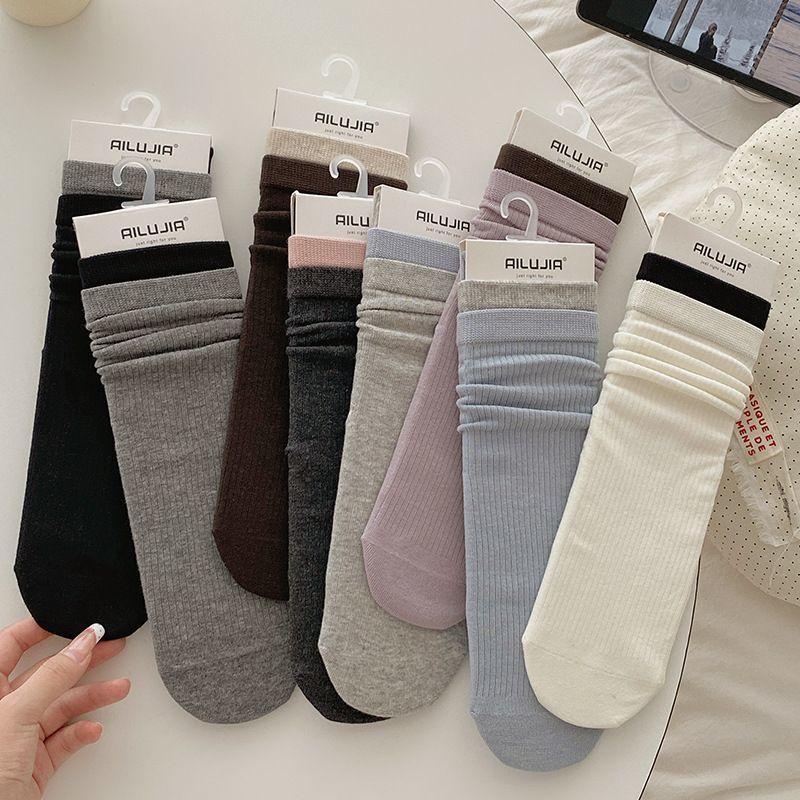 Medium Tube Stacking Socks High Elastic Lycra Rubber Band Solid Color Strips Simple Boneless Socks Stockings