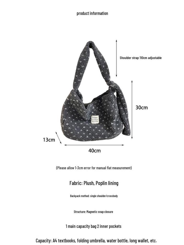 Herbst/Winter Plüsch Herz Umhängetasche - Canvas Schultertasche mit großem Fassungsvermögen