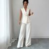 Tenues d'affaires pour femmes 2 pièces Décontracté Veste blazer sans manches Pantalon à jambes larges Ensemble tailleur Habillé Travail de bureau