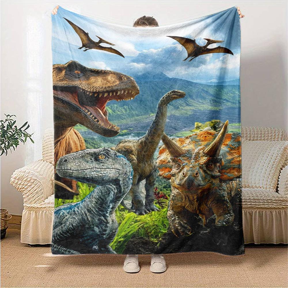 Dinosaur Print Flannel Blanket High Quality Warm Comfortable Cover for All Seasons Perfect for Gifts Home Decor