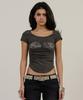 Iwaiial Hotfix Logo Shirring Short Sleeve Top - Charcoal