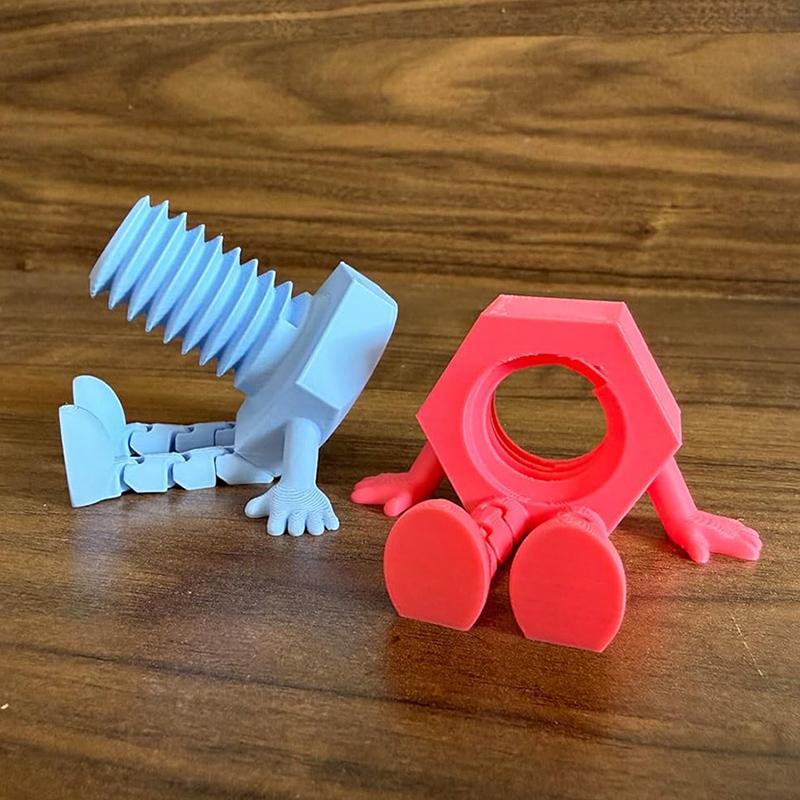 3D Printing Movable Joint Bolts & Nuts Set Quirky Romance Couple Gift Playful Mechanical Ornament Decor for Home Office