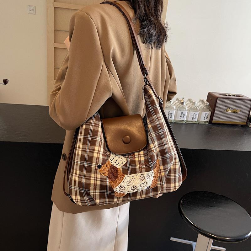 Commuter Large Capacity Plaid Bag Female Popular Wax Sausage Dog Backpack Shoulder Messenger Bag Tote Bag