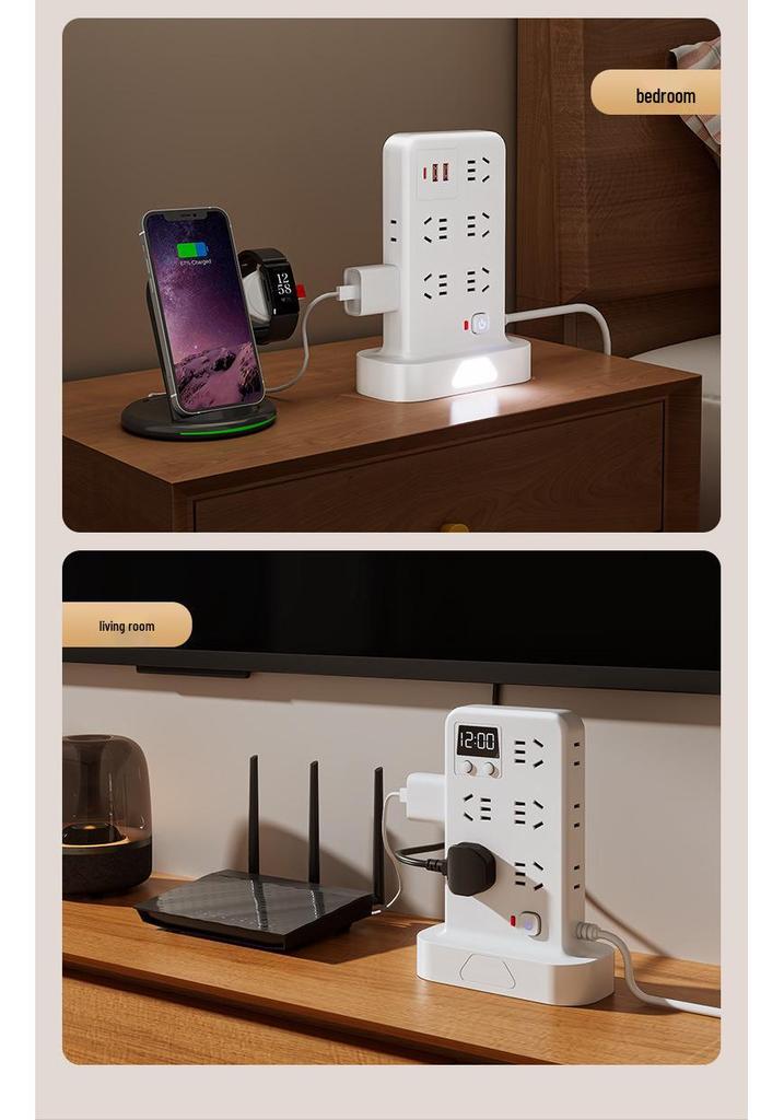 Multi-functional Vertical USB Power Strip with Night Light