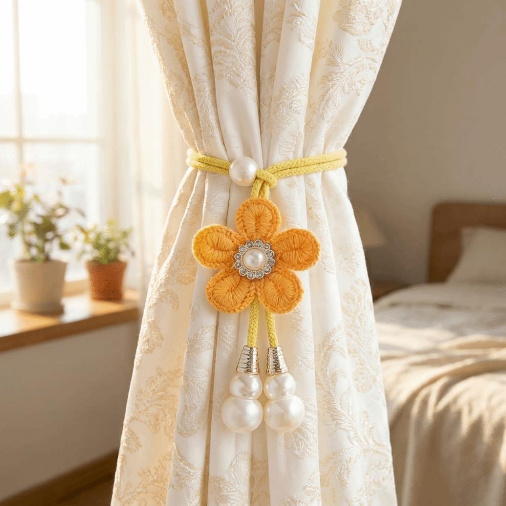 2PCS Lightweight Gauze Curtain Tie Exquisite Pearl Curtain Buckle Curtain Tie Back  Gauze Curtain