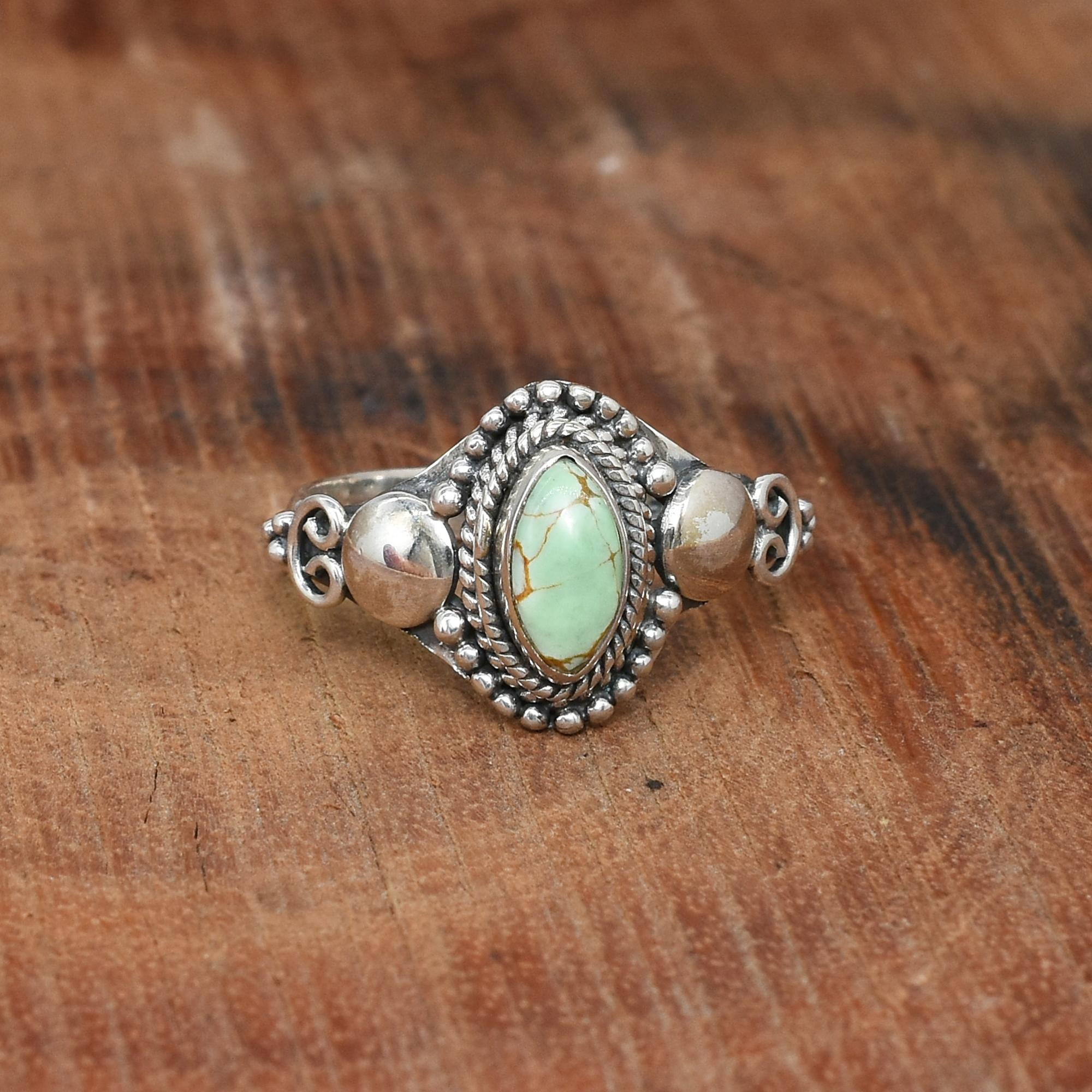 

Australian Variscite Gemstone Silver Ring, Handmade Silver Jewelry Ring, 925 Sterling Silver Ring, Solid Silver Ring, 6 3/4 US, Gift For Her 6 3/4 US зелёный