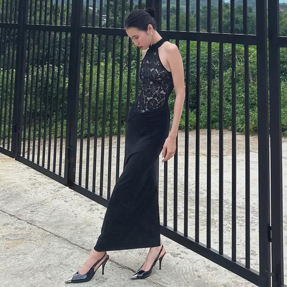 European and American Black Lace Hollow Backless Sleeveless Dress - Breathable, Slim, Sexy