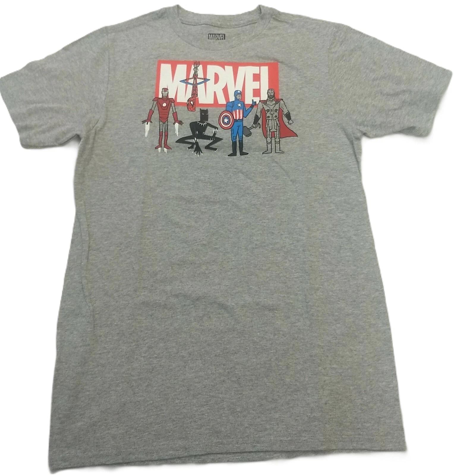 Marvel Super Hero Cast Spider-Man Iron Man Black Panther Captain America Tee 150