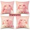 Cute Pink Bunny Print Square Throw Pillow Covers Pattern Cushion Cover Suitable For Sofa Bedroom Car Pillow Cover