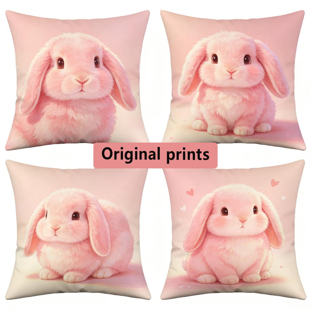 Cute Pink Bunny Print Square Throw Pillow Covers Pattern Cushion Cover Suitable For Sofa Bedroom Car Pillow Cover