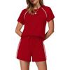 Women's Fashionable Athletic Round-Neck Short-Sleeve Top And Shorts Casual Two-Piece Set