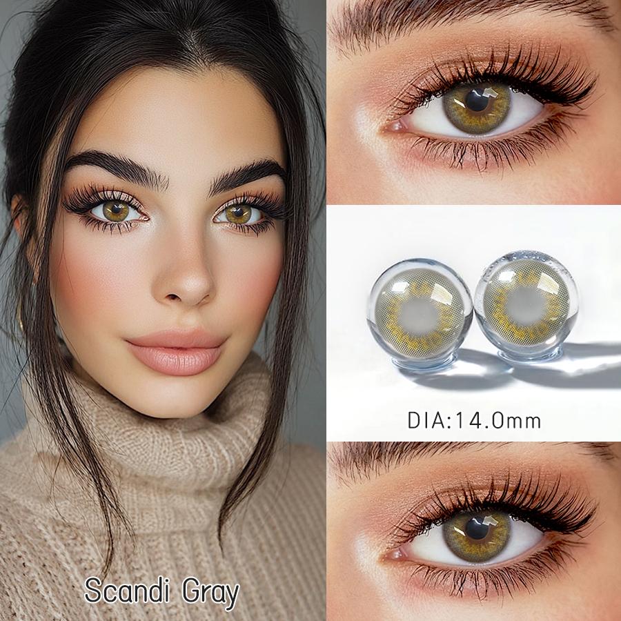 FreshLady Colored Contact Lenses 14.0mm Soft Yearly Lens 1 Pair – Light Brown / Dark Brown / Grey / Silver Grey for Daily, Party